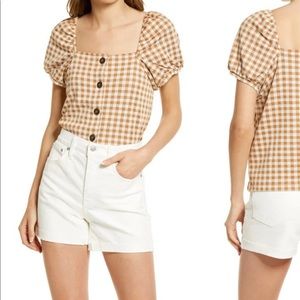 Madewell Gingham Jacquard Square neck Top